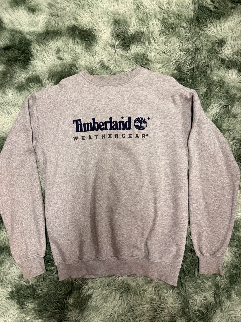 Timberland Light Gray Crewneck Sweatshirt with Navy Logo